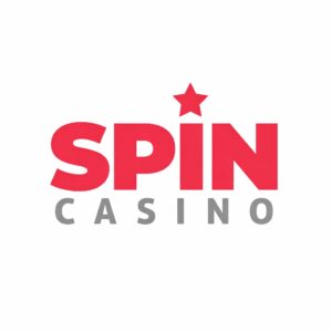 Spin Casino logo with bold red “SPIN” text, red star above the I, and grey “CASINO” text below